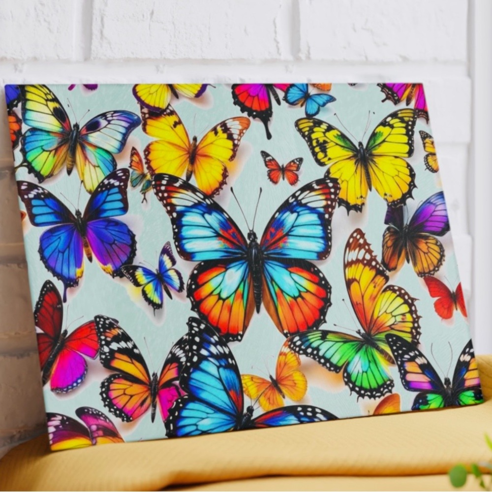 Colorful Butterfly Glass Cutting Board Charcuterie Board